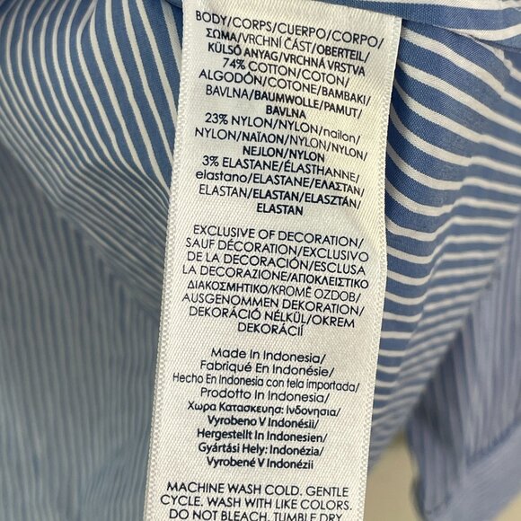 Chaps Womens XL Blue Stripe Long Sleeve Tunic Top With Embroidered Front Shirt - Picture 5 of 9